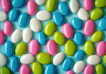 Bright and cheerful oval candies create a lively pattern perfect for Easter celebrations or festive children's gatherings