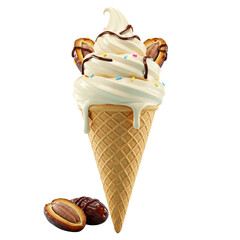 Delicious Vanilla Ice Cream Cone with Strawberries and Blueberries