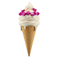 Delicious Vanilla Ice Cream Cone with Strawberries and Blueberries
