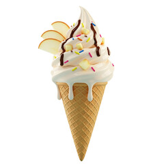 Delicious Vanilla Ice Cream Cone with Strawberries and Blueberries