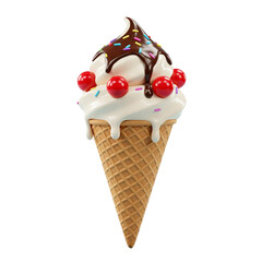 Delicious Vanilla Ice Cream Cone with Strawberries and Blueberries