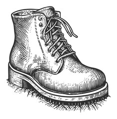 Detailed Black and White Linocut of Classic Work Boot Design