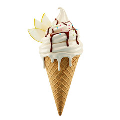 Delicious Vanilla Ice Cream Cone with Strawberries and Blueberries