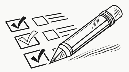 This illustration features a collection of hand drawn check marks created with a black charcoal pencil, showcasing various styles and sizes commonly used for marking tasks or indicating completion