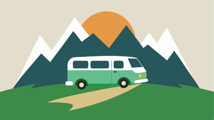 Obraz premium Camper Van On Mountain Pass In Watercolor