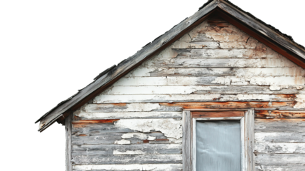 Old abandoned and fragile wooden house on transparent background. PNG