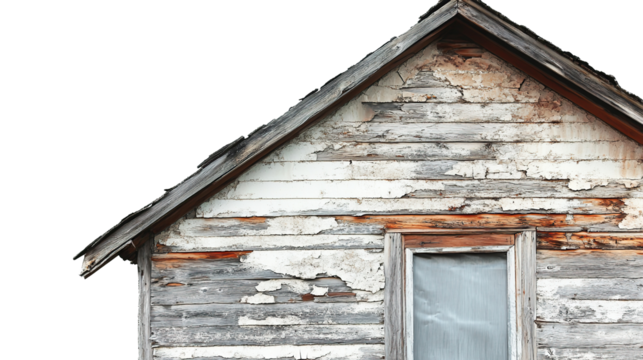 Old abandoned and fragile wooden house on transparent background. PNG