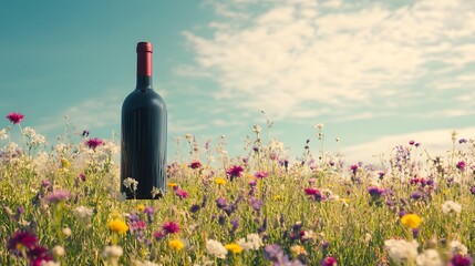 Wine podium floating above a field of wildflowers