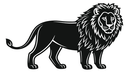 Obraz premium Black Silhouette of a Walking Lion with Mane