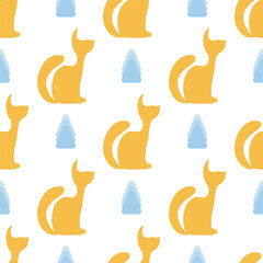 Seamless pattern with vector cartoon cat. Can be used for making wallpaper, fabrics and other types of products