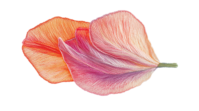 Embroidered tulip flower petal with pastel thread isolated on transparent background. PNG