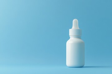 Blank white dropper bottle against a vibrant blue backdrop.