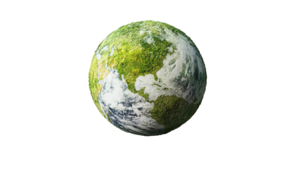 Green planet Earth globe isolated on transparent background. PNG