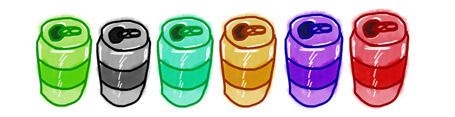 並んだ缶のイラスト（JPEG/PNG）