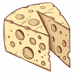 Hand-Drawn Swiss Cheese Illustration: Creamy Yellow Wedge with Holes - Food Graphic.