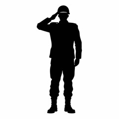 Silhouette Of A Soldier Saluting Wearing A Helmet And Military Uniform