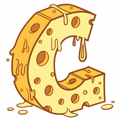 Gooey Cheese Letter C - Melted, Yellow.