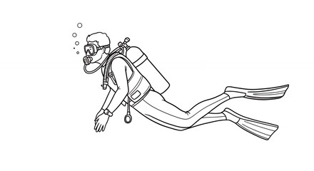 Fototapeta premium Scuba diver underwater line drawing illustration
