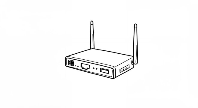 Wireless router line art illustration network connectivity technology diagram
