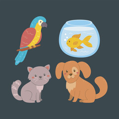 cute pet animals in isolated background