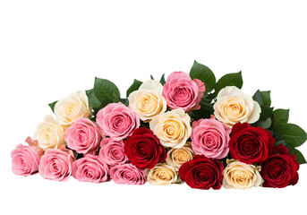 Obraz premium Beautiful Bouquet of Roses: Pink, Red, White & Yellow Roses on Transparent background