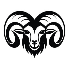 Black and white stylized illustration of a ram's head Logo or silhouette