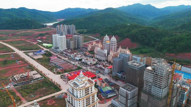 drone aerial of Boten city in Laos located in Luang Namtha Province, on the China&ndash;Laos border