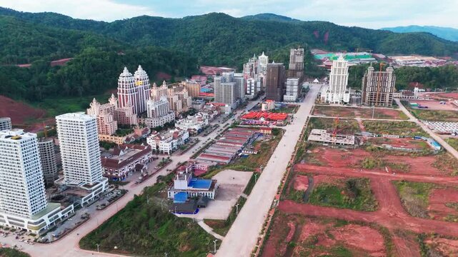 Aerial view of Boten city in Laos located in Luang Namtha Province, situated on the China&ndash;Laos border