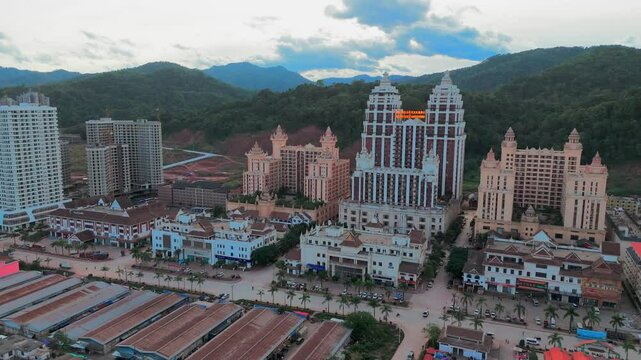 drone aerial view of Boten city in Laos located in Luang Namtha Province, on the China&ndash;Laos border building under construction development area