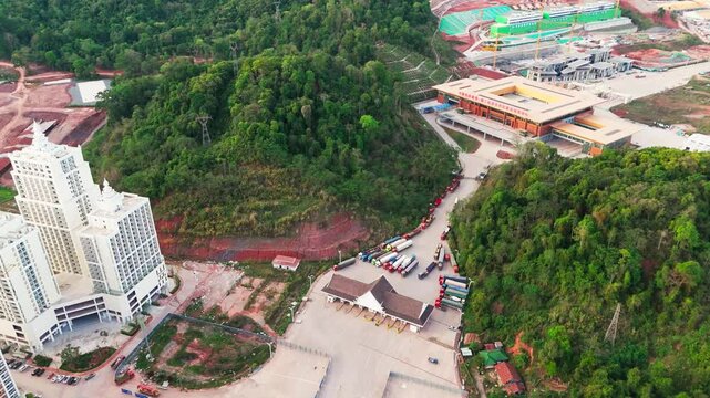 Aerial of the China&ndash;Laos border crossing in Boten city in Laos located in Luang Namtha Province
