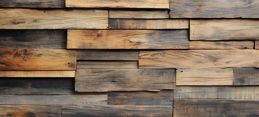 Naklejka premium barnwood wall cladding, thin and narrow wood strips with beautiful texture, stained in light brown color.