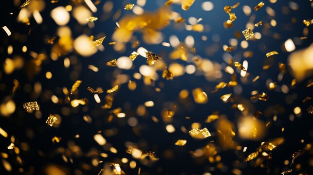 Celebration of standard with glittering gold confetti floating in air at festive event visual content in vibrant environment uplifting viewpoint