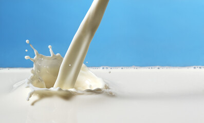 Pouring milk splash close up