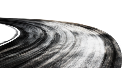 Race track featuring sharp curves and skid marks isolated on transparent background. PNG