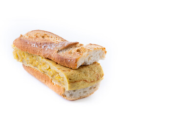Spanish potato omelette sandwich isolated on white background. Copy space