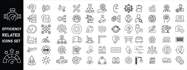 Set of efficiency related line icons. Productivity, optimization, improvement etc.