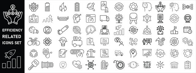 Set of efficiency related line icons. Productivity, optimization, improvement etc.