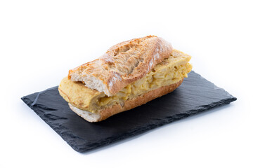 Spanish potato omelette sandwich isolated on white background
