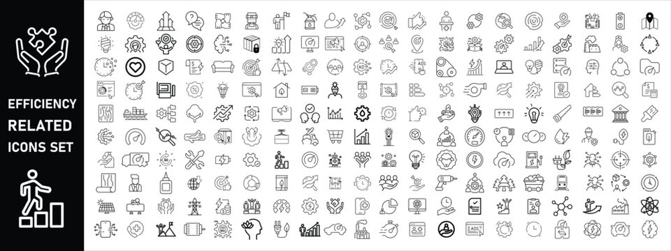 Set of efficiency related line icons. Productivity, optimization, improvement, efficiency related  BIG icon Set Vector 