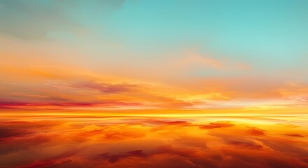Obraz premium Ethereal Cloudscape: Golden Horizon Embraces Azure Sky at Sunset, an Abstract Landscape Painting Infused with Warmth and Tranquility, Suitable for Meditation or Fantasy Art