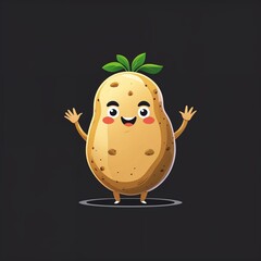 potato character on plain black background illustration icon logo concept 