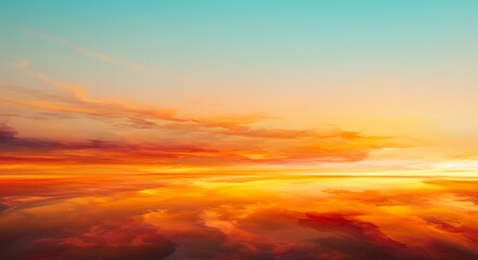 Obraz premium Ethereal Cloudscape Painting: Golden Orange Clouds Reflecting, Calm Aqua Sky Above, Evoking Serenity & Hope, Fantasy Art, Digital Illustration, Beautiful Light