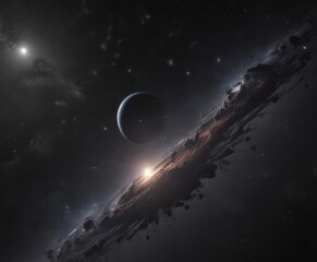 Inky black void, distant galaxies shimmer faintly ,  constellation,  glow,  dark matter