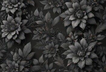 Intricate charcoal floral wallpaper, abstract botanical patterns , abstract, illustration
