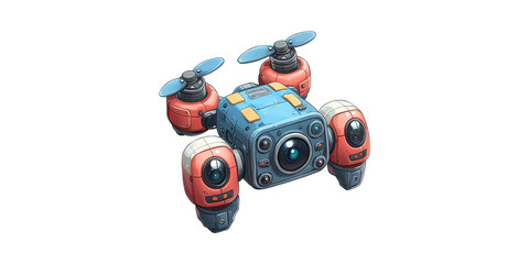 Futuristic Drone With Camera And Propellers. Advanced Surveillance And Aerial Technology Concept Isolated On Transparent Background