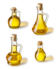 set of oil glass bottles isolated on white