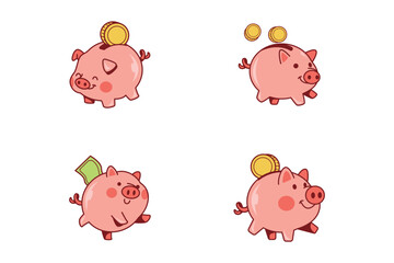 Cute Piggy Bank Character Illustration Set