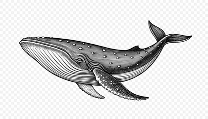 Fototapeta premium Vintage Vector Illustration of Humpback Whale in Engraving Style
