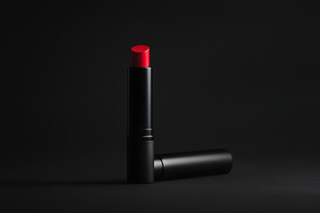 Fototapeta premium Bright Red Lipstick Stands Elegantly Against a Dark Background Showcasing Beauty and Elegance