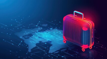 Global travel, digital suitcase, network map
